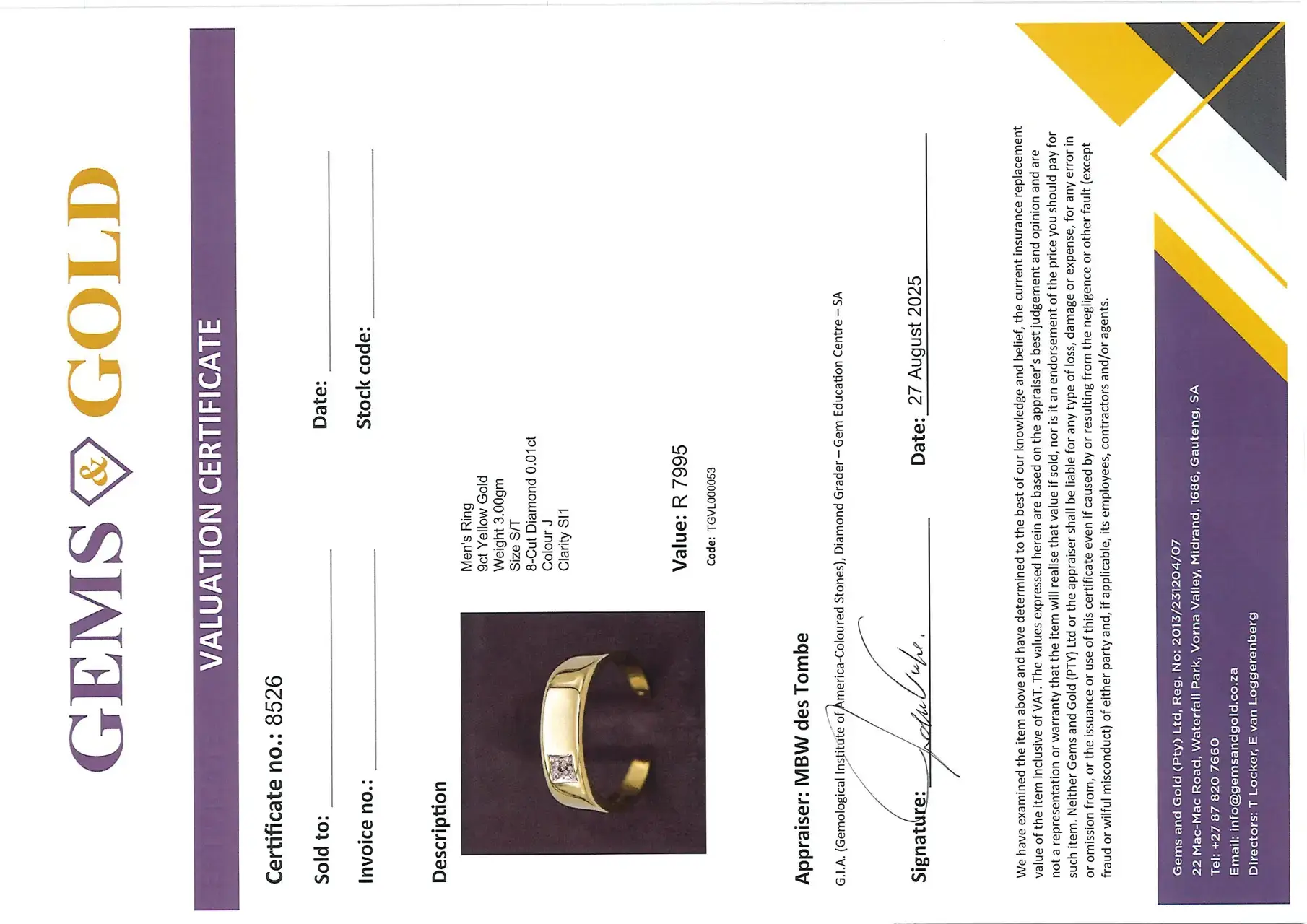 9ct Yellow Gold Men's Ring  - Thumbnail 4