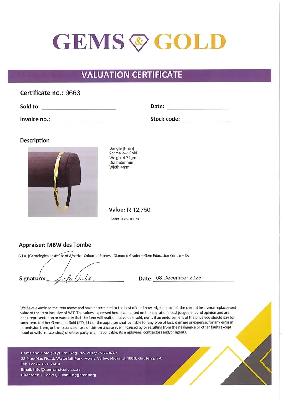 9ct Yellow Gold Bangle [Plain] - Thumbnail 2