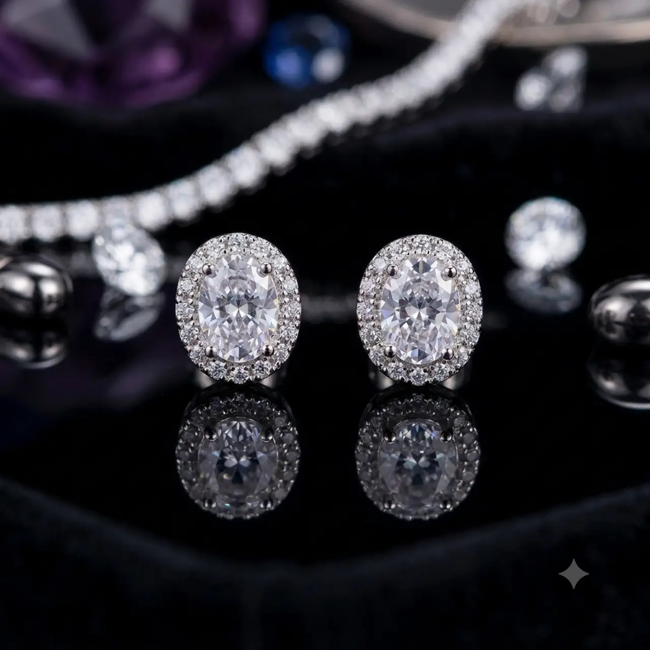 925 Silver Oval Earrings Cz Sser 332 - Thumbnail 1