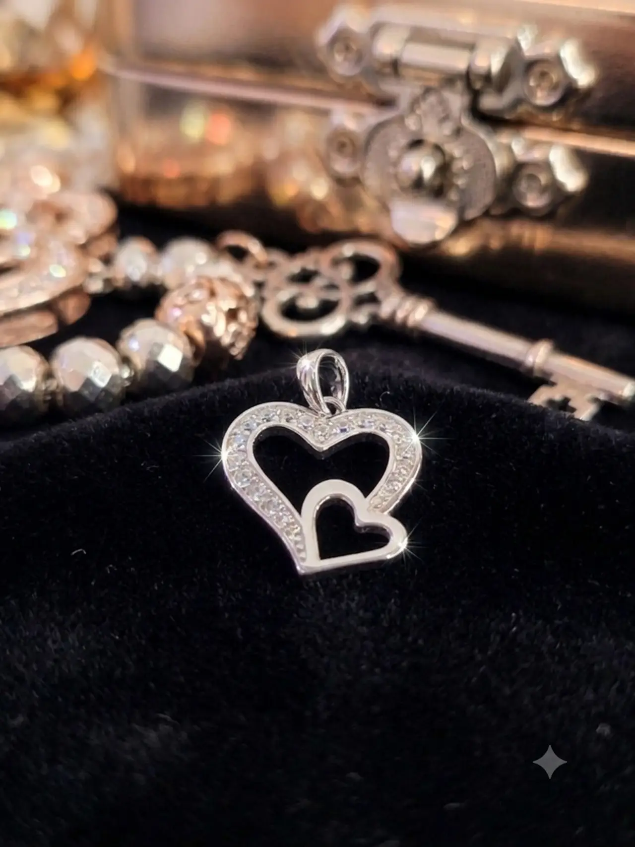 925 Silver Pendant Cz Double Heart Sspd033 - Thumbnail 1