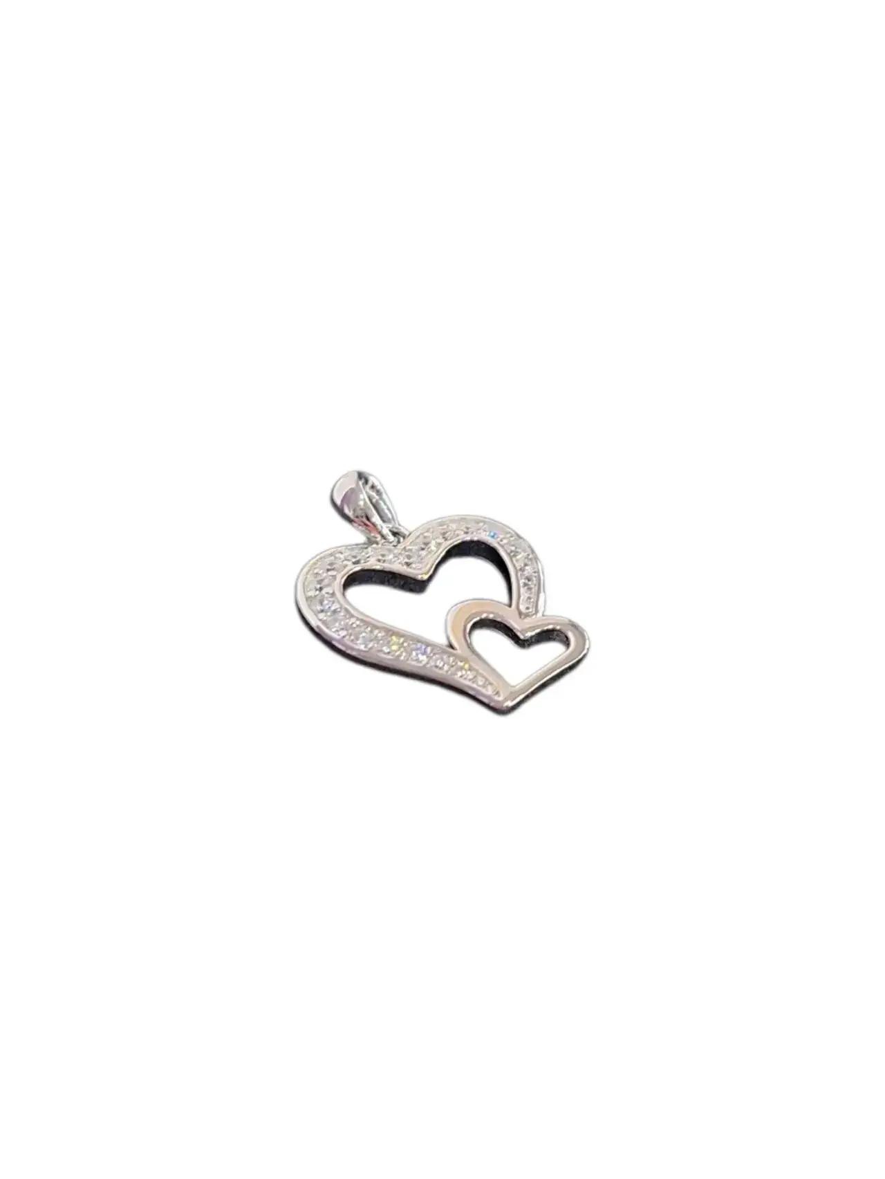 925 Silver Pendant Cz Double Heart Sspd033 - Thumbnail 2
