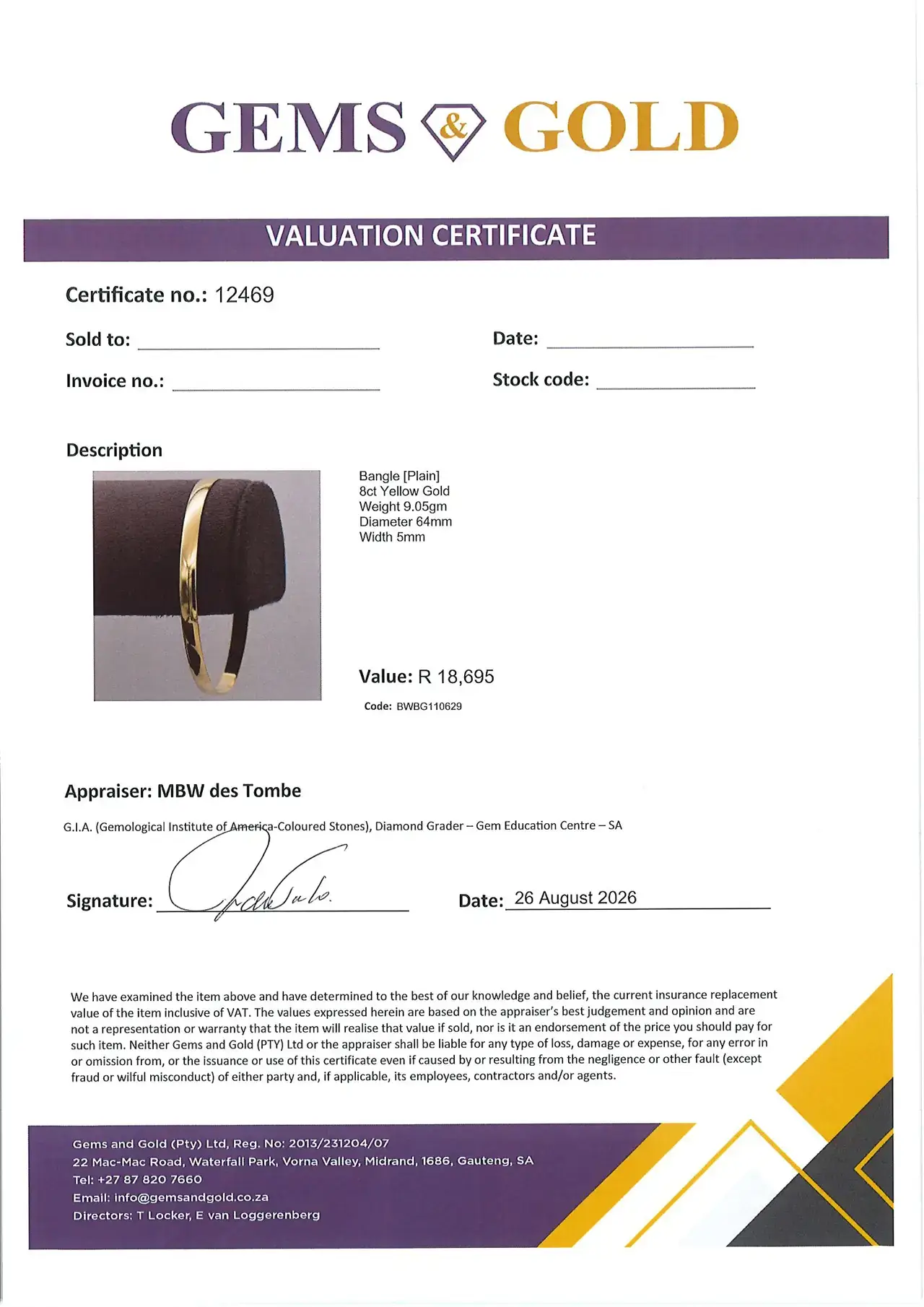 8ct Yellow Gold Bangle [Plain] - Thumbnail 2