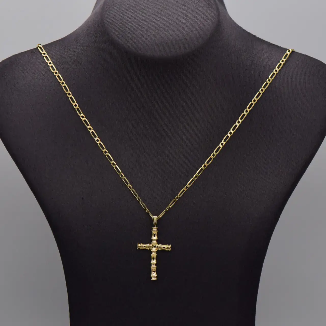 9ct Yellow Gold Chain [Figaro-Link] & Cross Pendant  - Thumbnail 1
