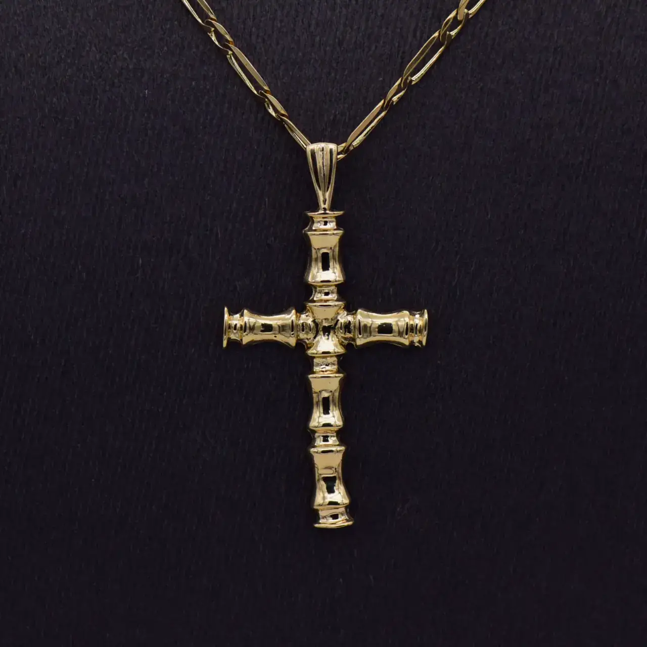 9ct Yellow Gold Chain [Figaro-Link] & Cross Pendant  - Thumbnail 2