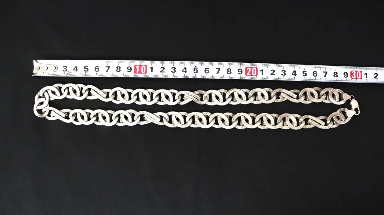 925 Sterling Silver Interlocking Greek Key Link Necklace - Thumbnail 2