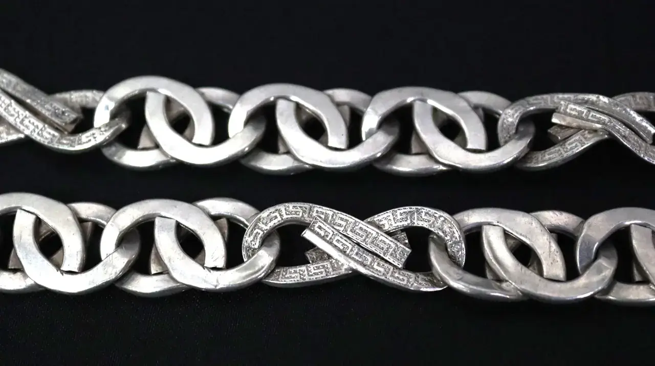 925 Sterling Silver Interlocking Greek Key Link Necklace - Thumbnail 4